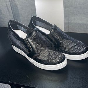 Black wedge slip on shoes